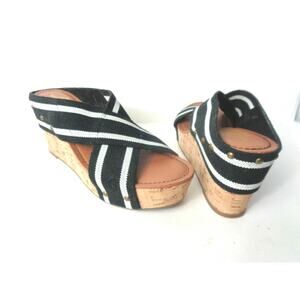 CROWN VINTAGE 9M Anthropologie Black White Elastic Slide Wedge Sandals Shoes
